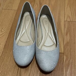 LEFT & RIGHT Sparkly Silver Women's Shoes with a small wedge heel